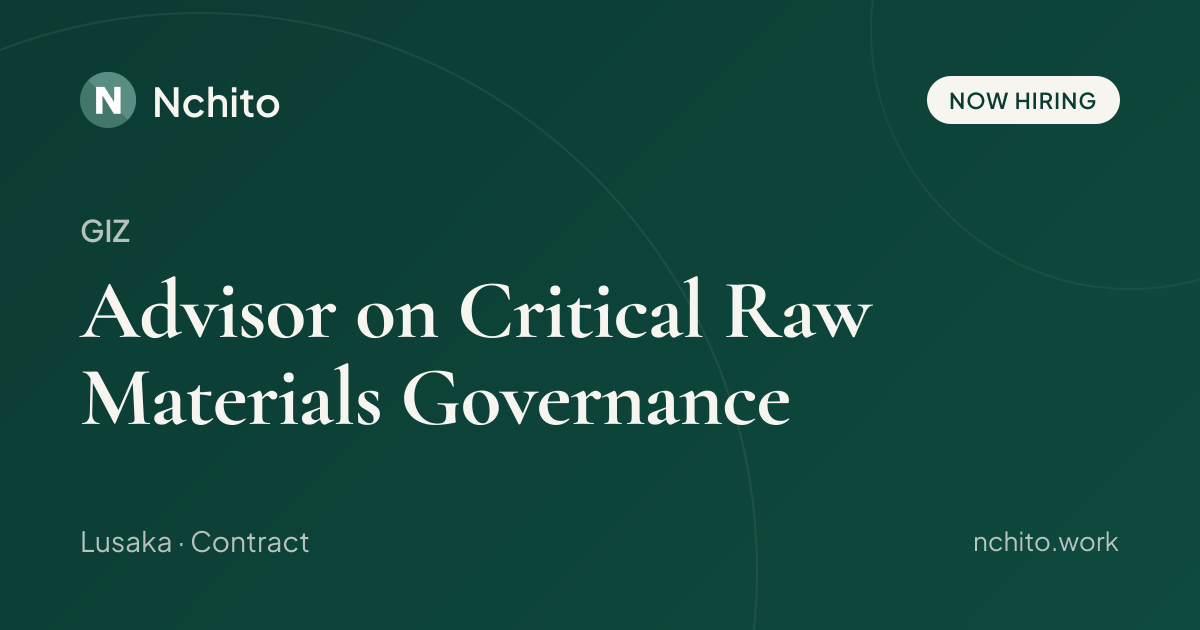 Advisor on Critical Raw Materials Governance at GIZ | Nchito